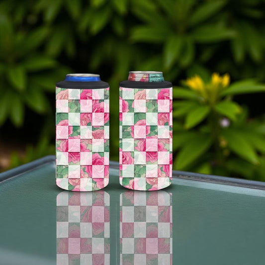 Checkered Rose 4-in-1 Can Cooler Cup
