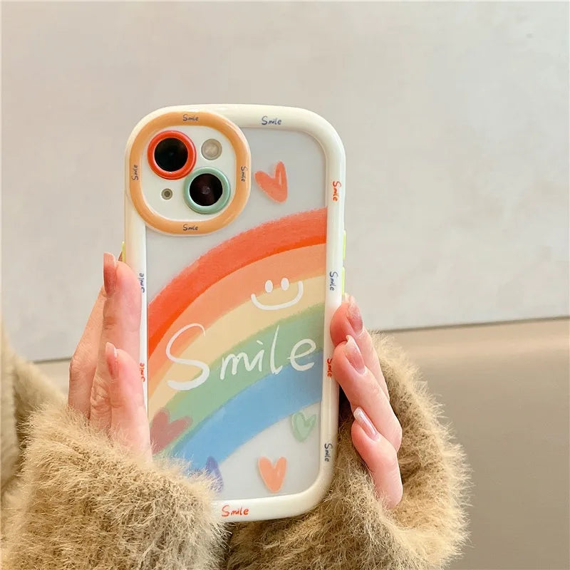Cute Rainbow Love Heart Smile Shockproof Bumper Back Cover Phone Case
