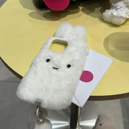 Plush Cute white Rabbit with Lanyard Phone Case