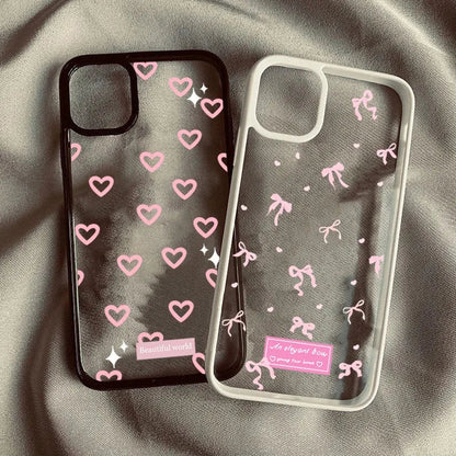 Love Heart Pink Bowknot Clear Phone Case