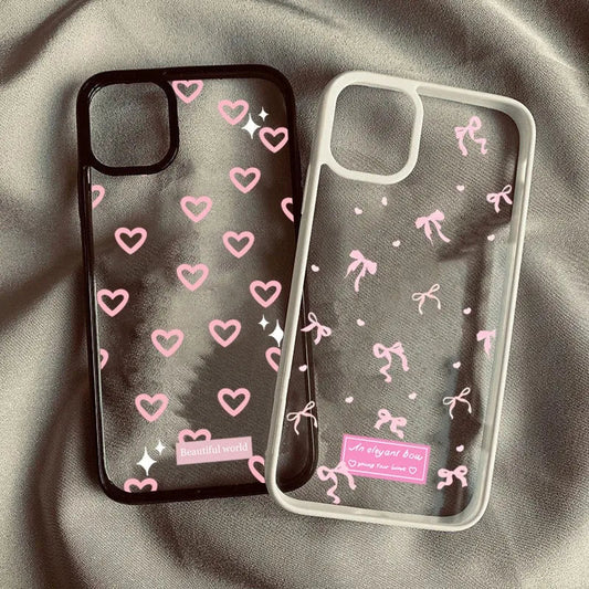 Love Heart Pink Bowknot Clear Phone Case