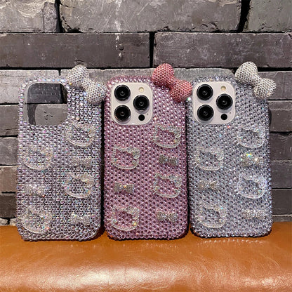 Full Diamond Glitter Hello Kitty Face Pink Bow Phone Case
