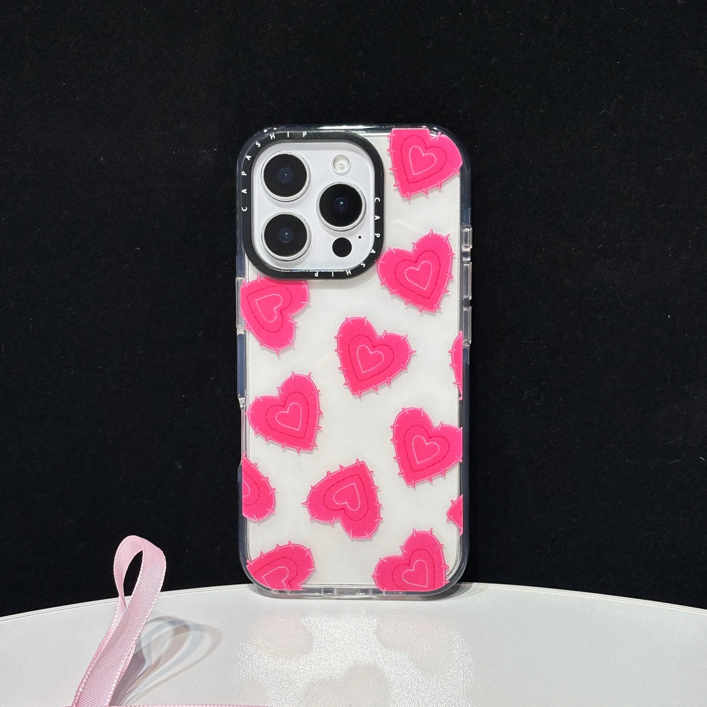 Rose Red Thorny Heart Pattern Transparent Phone Case For iPhone