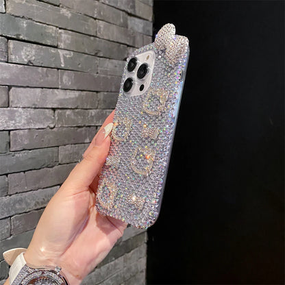 Full Diamond Glitter Hello Kitty Face Pink Bow Phone Case