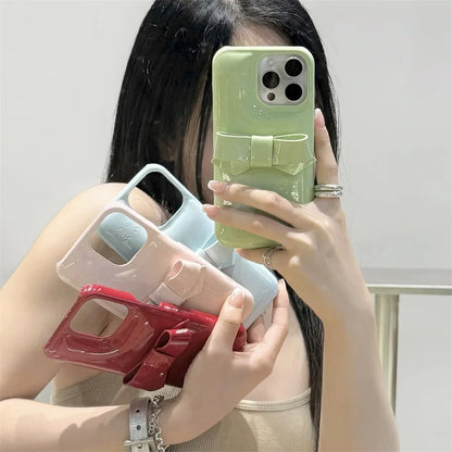 Candy Color Cute Bowknot Phone Case For iPhone