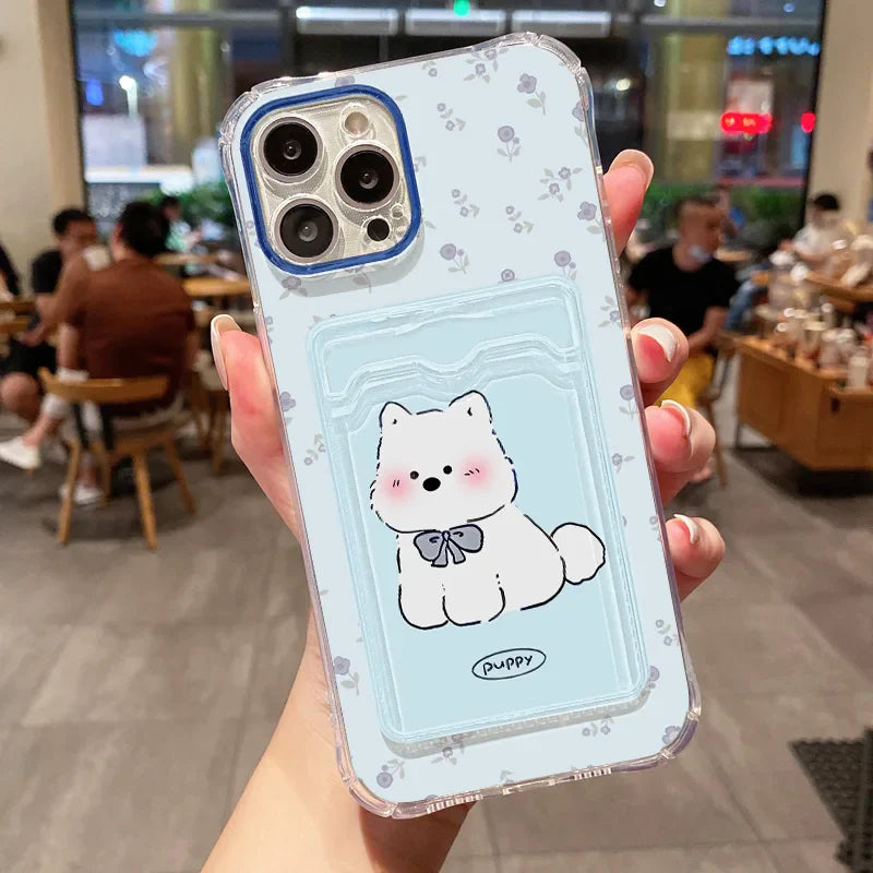 Cute Cartoon Puppy Card Wallet Pocket Phone Case