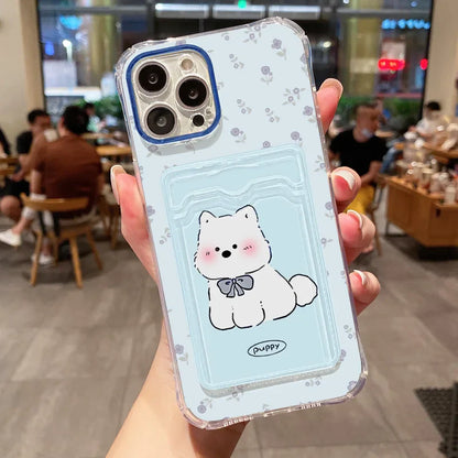 Cute Cartoon Puppy Card Wallet Pocket Phone Case