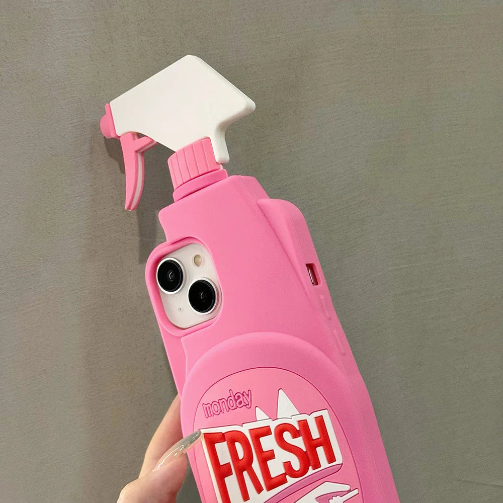 Pink Chic Fresh Clean Bottle Style 3D Cartoon Silicon Rubber Soft Phone Case