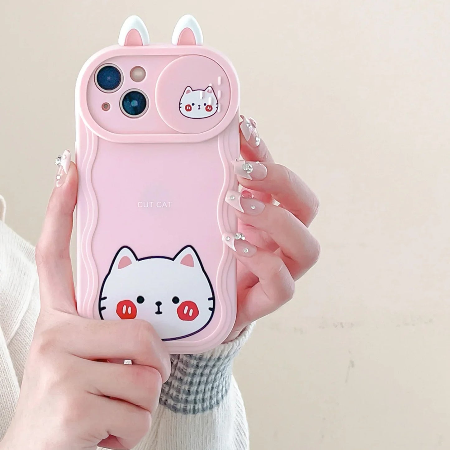 Cute Eyes Frog Cat Bear Cartoon Sliding Camera Wave Soft Phone Case