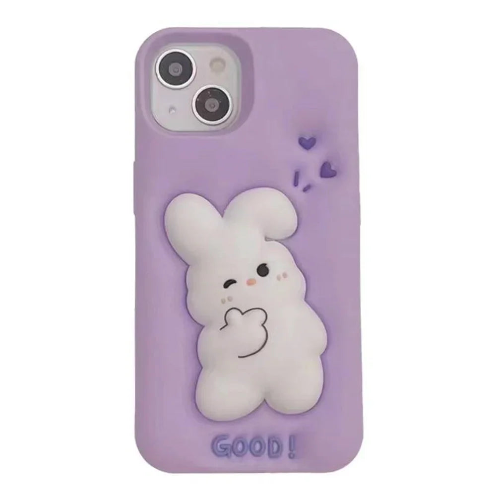 Cartoon Pink Pig 3D Purple Rabbit Silicone Soft Phone Case