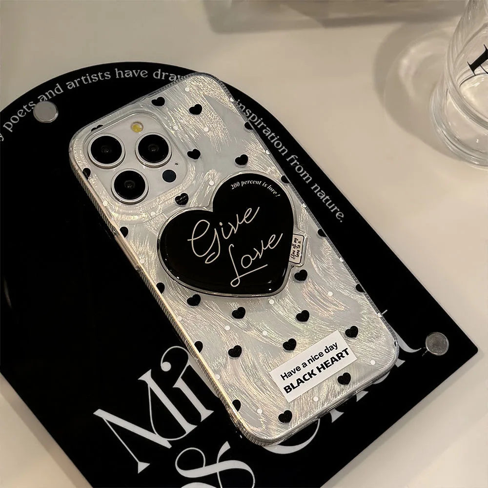 Black Red Heart Grip Tok Stand Holder Dazzling Laser Phone Case
