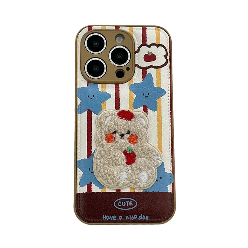 Cute 3D Plush Embroidered Rabbit Bear Phone Case