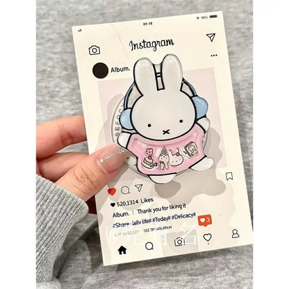 Cartoon Driving Miffy Phone Case Kawaii Listening Music Miffy Rabbit Magnetic Bracket Phone Case Suitable For iPhone