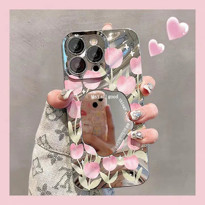 Aesthetic Butterfly Cover Wavy Pattern Mirror Phone Case