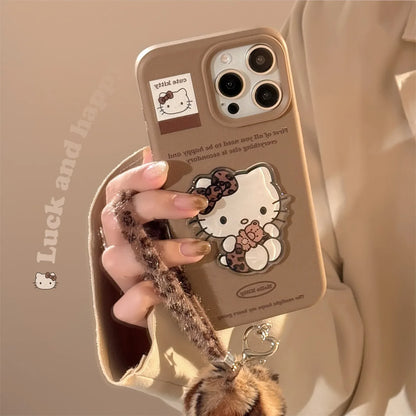 Korean Cartoon Cute 3D Hello Kitty Sticker With Lanyard Soft Phone Case For iPhone