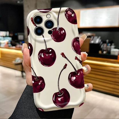 Red Cherry Bow Soft Wave Silicone Phone Case For iPhone