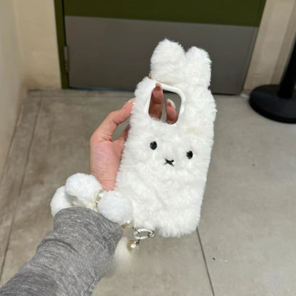 Plush Cute white Rabbit with Lanyard Phone Case