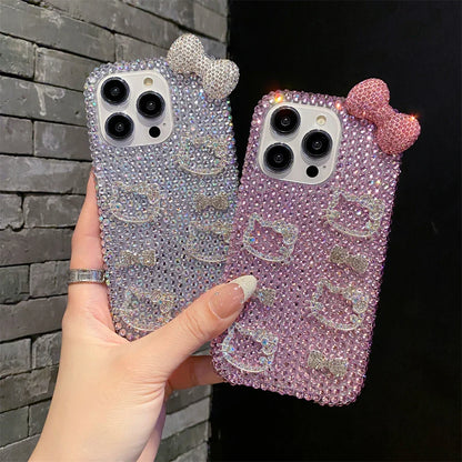 Full Diamond Glitter Hello Kitty Face Pink Bow Phone Case
