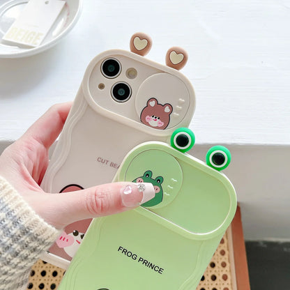 Cute Eyes Frog Cat Bear Cartoon Sliding Camera Wave Soft Phone Case