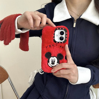 Cartoon Disney Mickey Red Color Winter Warm Plush Phone Case