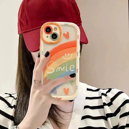 Cute Rainbow Love Heart Smile Shockproof Bumper Back Cover Phone Case
