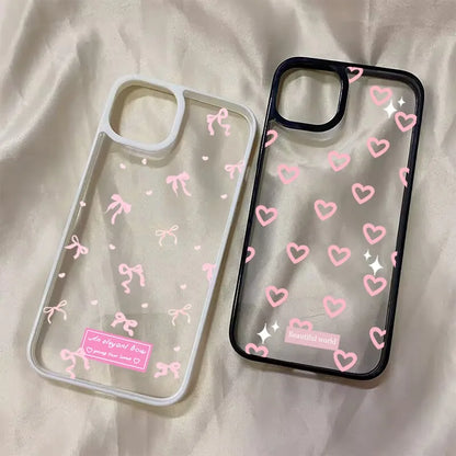 Love Heart Pink Bowknot Clear Phone Case