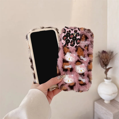 Cartoon Fluffy Hello Kitty Plush Cat Ears Phone Case