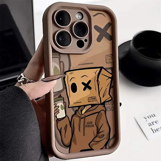 Cartoon Box Man Pattern Matte Soft Phone Case