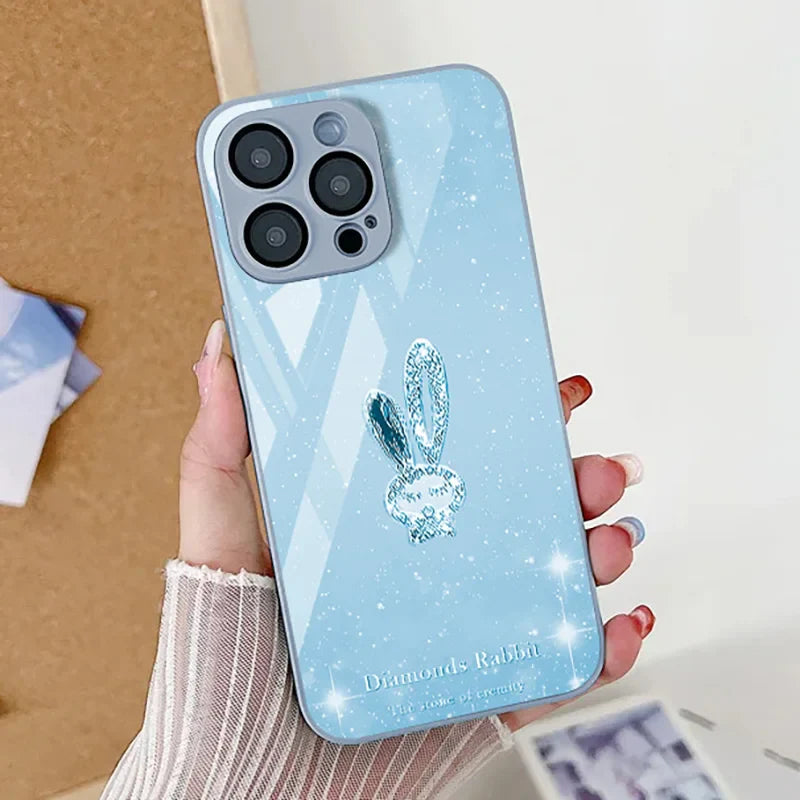 Cute Rabbit Tempered Glass Phone Case