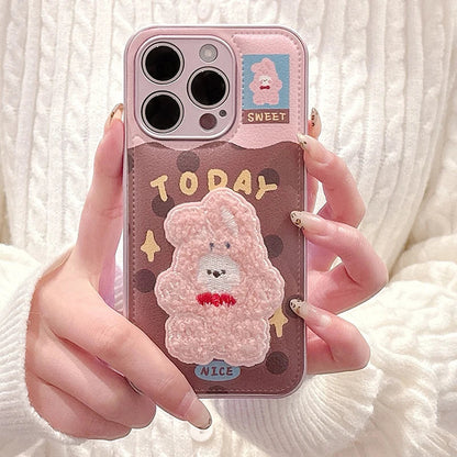 Cute 3D Plush Embroidered Rabbit Bear Phone Case