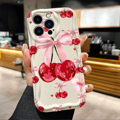 Red Cherry Bow Soft Wave Silicone Phone Case For iPhone