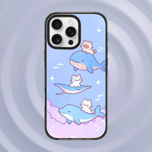 Cartoon Cloud Cat Black Acrylica Border Magnetic Case For iPhone