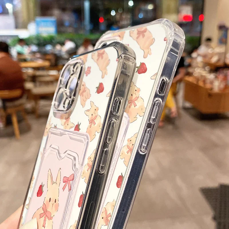 Cute Strawberry Rabbit Card Bag Phone Case