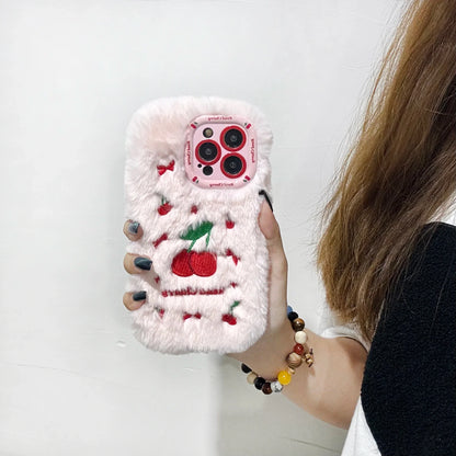 New Cherry Plush Autumn and Winter Cute and Warm Phone Case