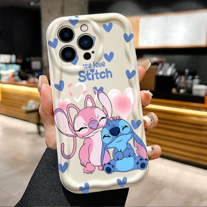 Disney Stitch And Angel White Wave Phone Case For iPhone