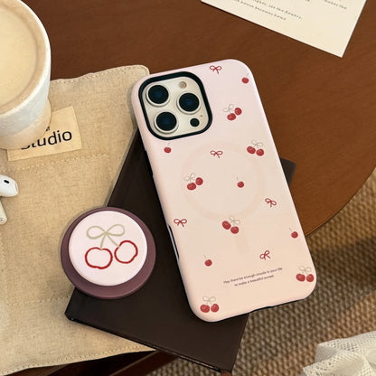 Korea Cute Cartoon Cherry Magnetic Stand Holder Phone Case For iPhone