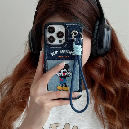 Cute Disney Mickey Denim Leather Card Bag Phone Case