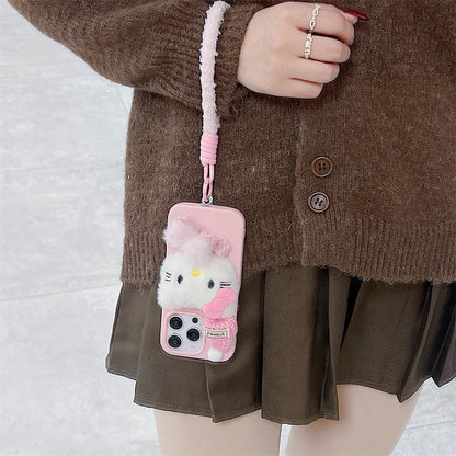 Pink Hello Kitty Fur Fluffy Cute Wrist Strap Phone Case