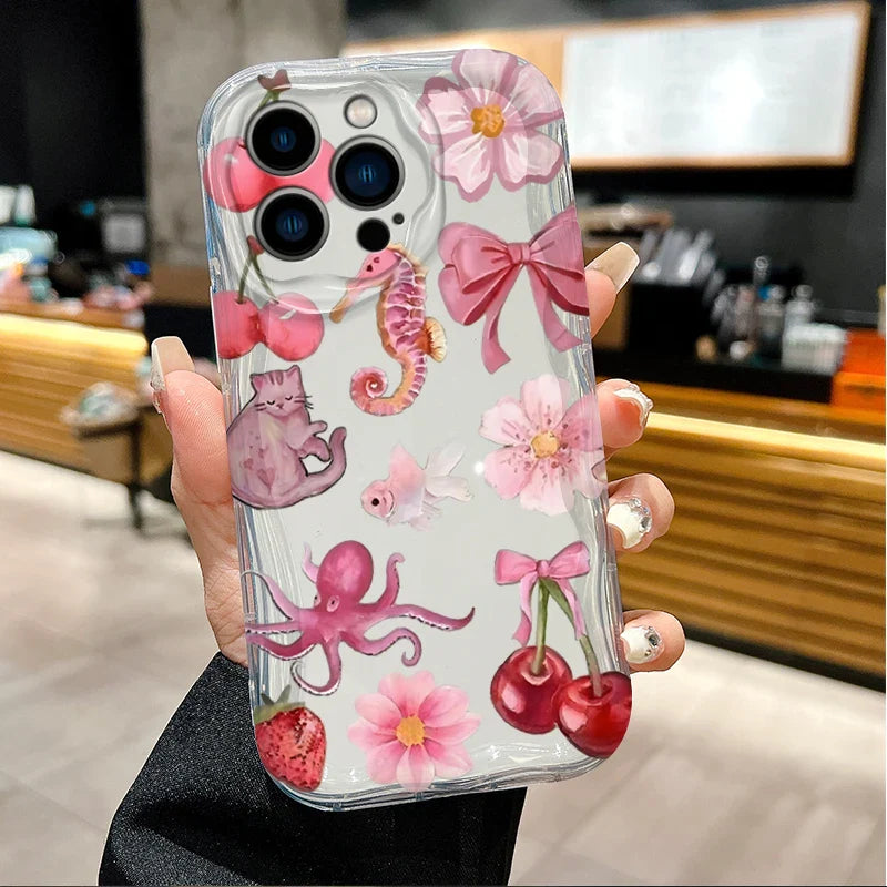 Red Cherry Bow Soft Wave Silicone Phone Case For iPhone
