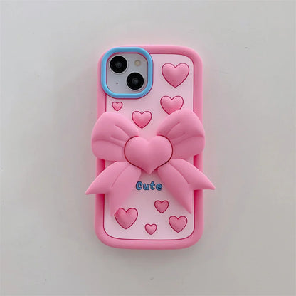 3D Cartoon Pink Love Bow Holder Phone Case