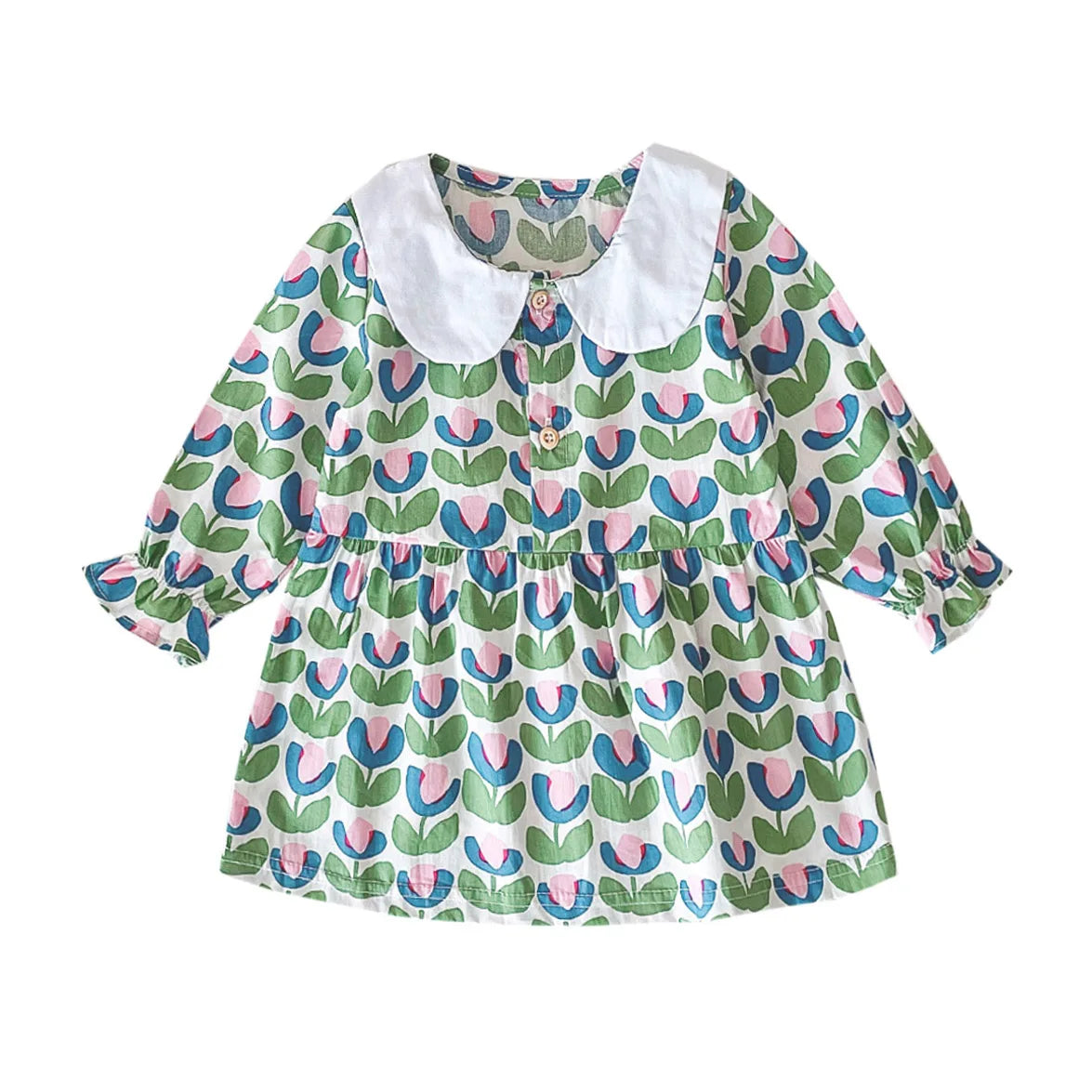 Solid Collar Floral Dress