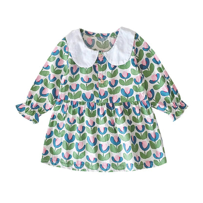 Solid Collar Floral Dress
