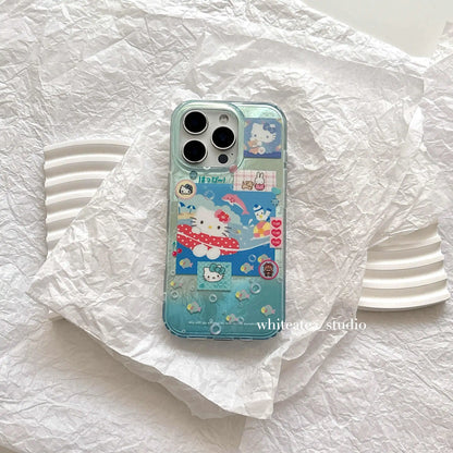 Y2k Girl Ins Summer Blue Oceans HelloKitty Cats Phone Case