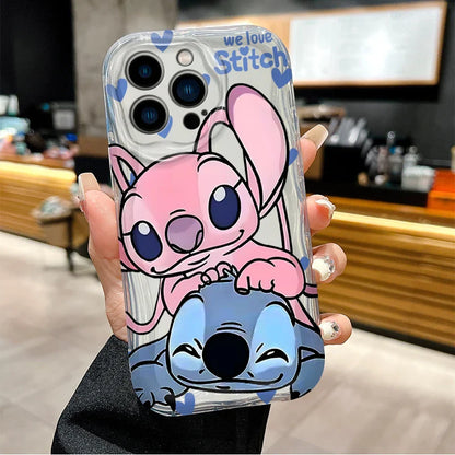 Disney Stitch And Angel White Wave Phone Case For iPhone