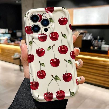 Red Cherry Bow Soft Wave Silicone Phone Case For iPhone