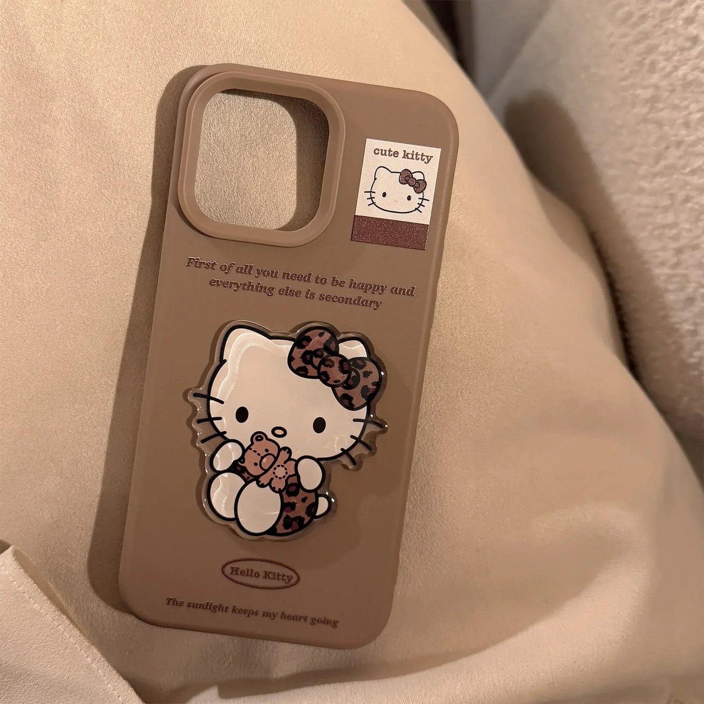 Korean Cartoon Cute 3D Hello Kitty Sticker With Lanyard Soft Phone Case For iPhone