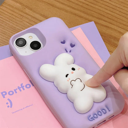 Cartoon Pink Pig 3D Purple Rabbit Silicone Soft Phone Case