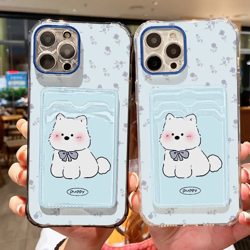 Cute Cartoon Puppy Card Wallet Pocket Phone Case
