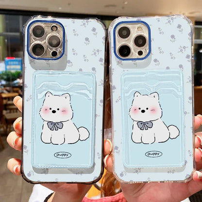 Cute Cartoon Puppy Card Wallet Pocket Phone Case