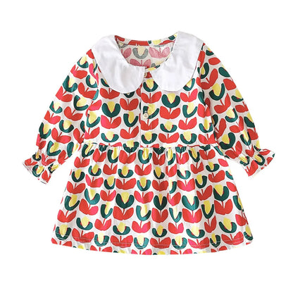 Solid Collar Floral Dress
